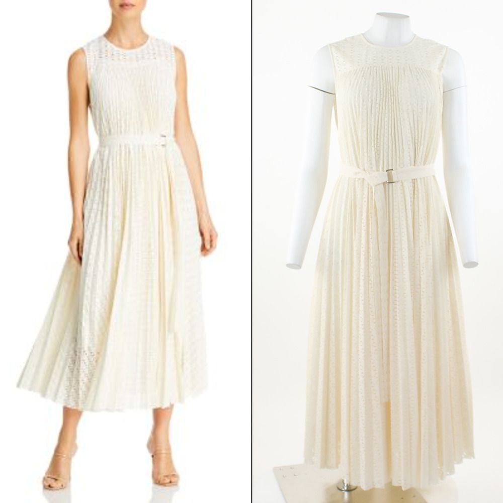 BOSS Deplica Cutout Pleated Dress in Soft Cream